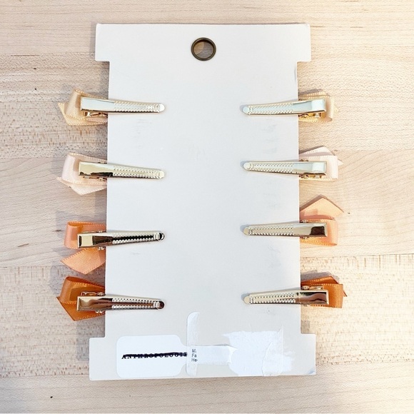 ANTHROPOLOGIE Small Silky Bow Hair Clips Set of 8 NWT Neutrals - Picture 4 of 4